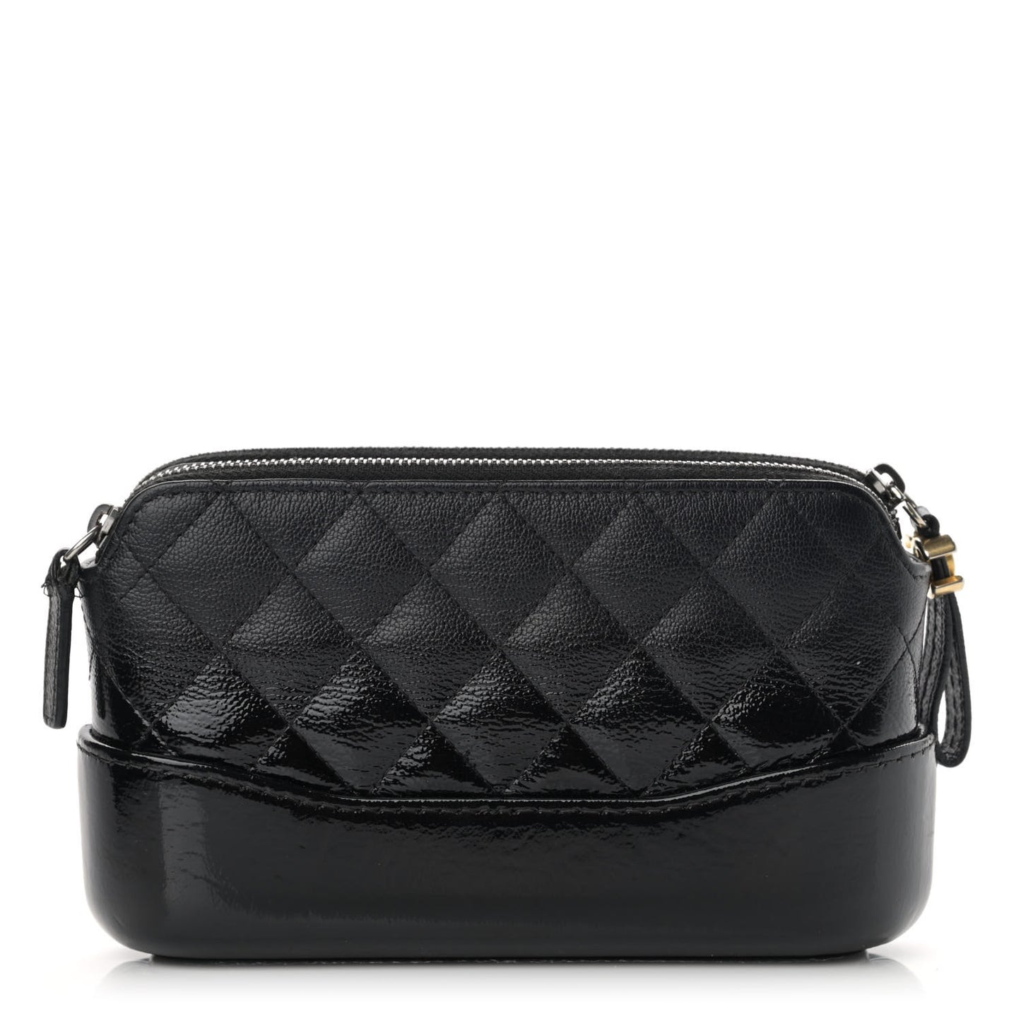 Patent Goatskin Quilted Small Gabrielle Clutch Black