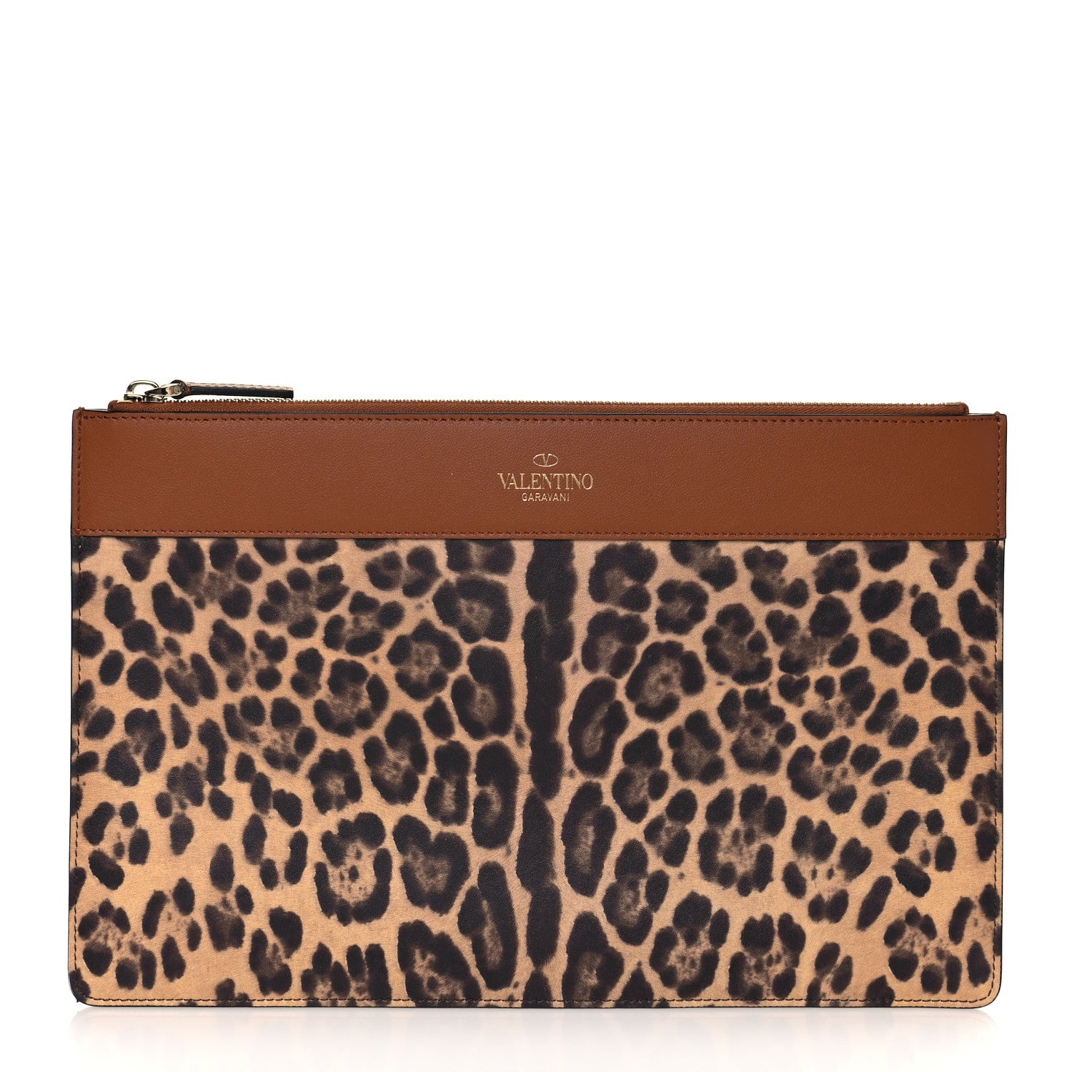 Valentino Garavani Calfskin Leopard Print City Safari Large Pouch Brown 2 of 10