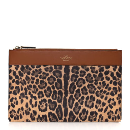 Valentino Garavani Calfskin Leopard Print City Safari Large Pouch Brown 2 of 10