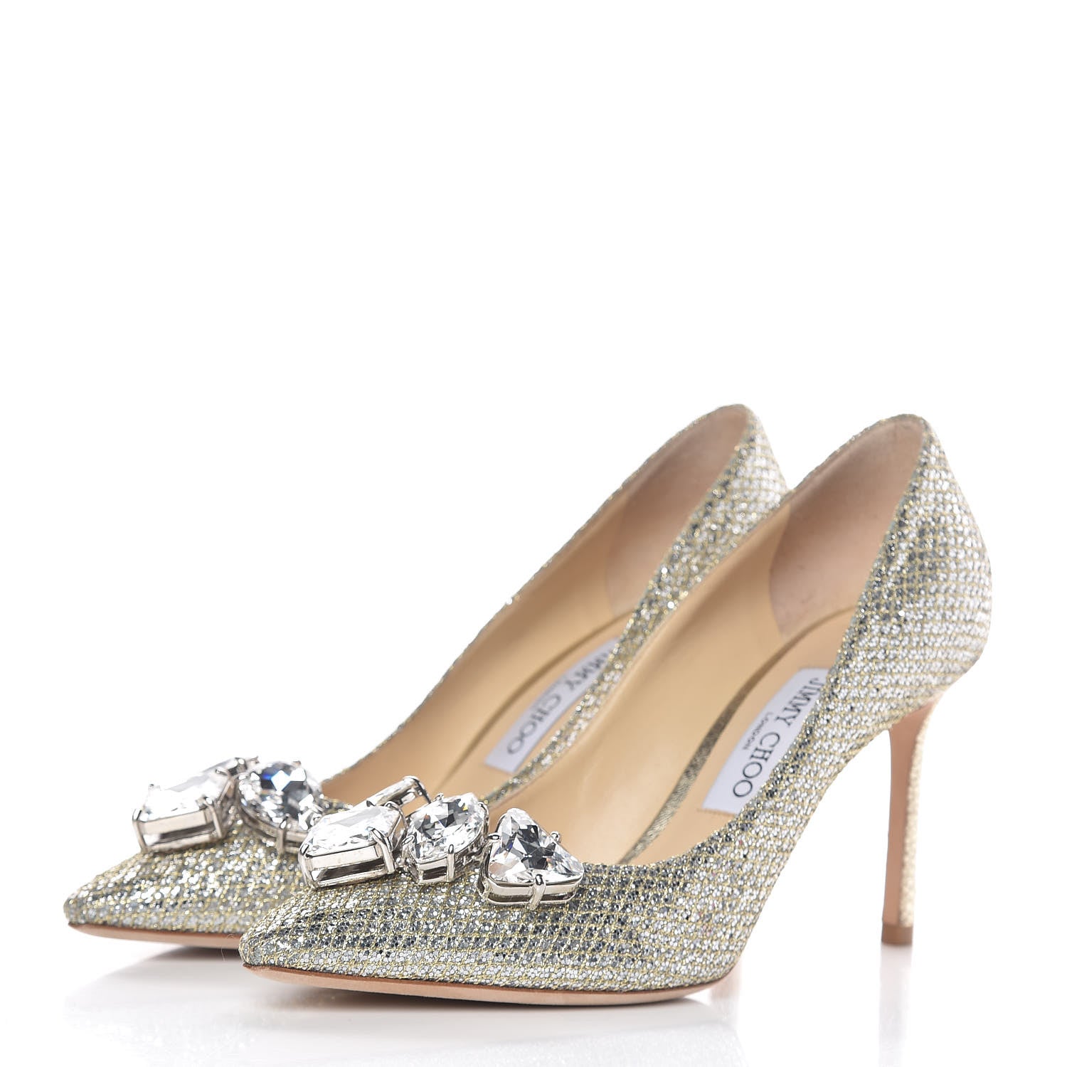 Jimmy Choo Glitter Crystal Marvel 100 Pumps 38 Champagne 3 of 13