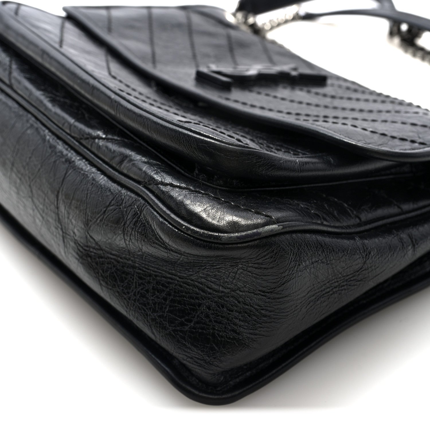 Saint Laurent Crinkled Calfskin Matelasse Monogram Medium Niki Chain Satchel Black 9 of 9