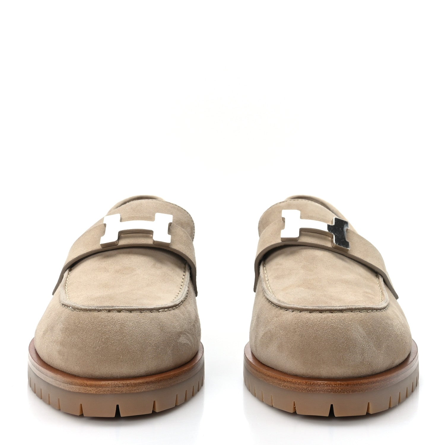 Hermes Suede Goatskin Womens Faubourg Loafers 40 Beige Argile 2 of 8