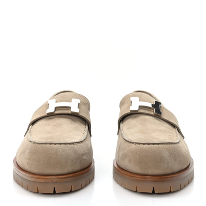 Hermes Suede Goatskin Womens Faubourg Loafers 40 Beige Argile 2 of 8