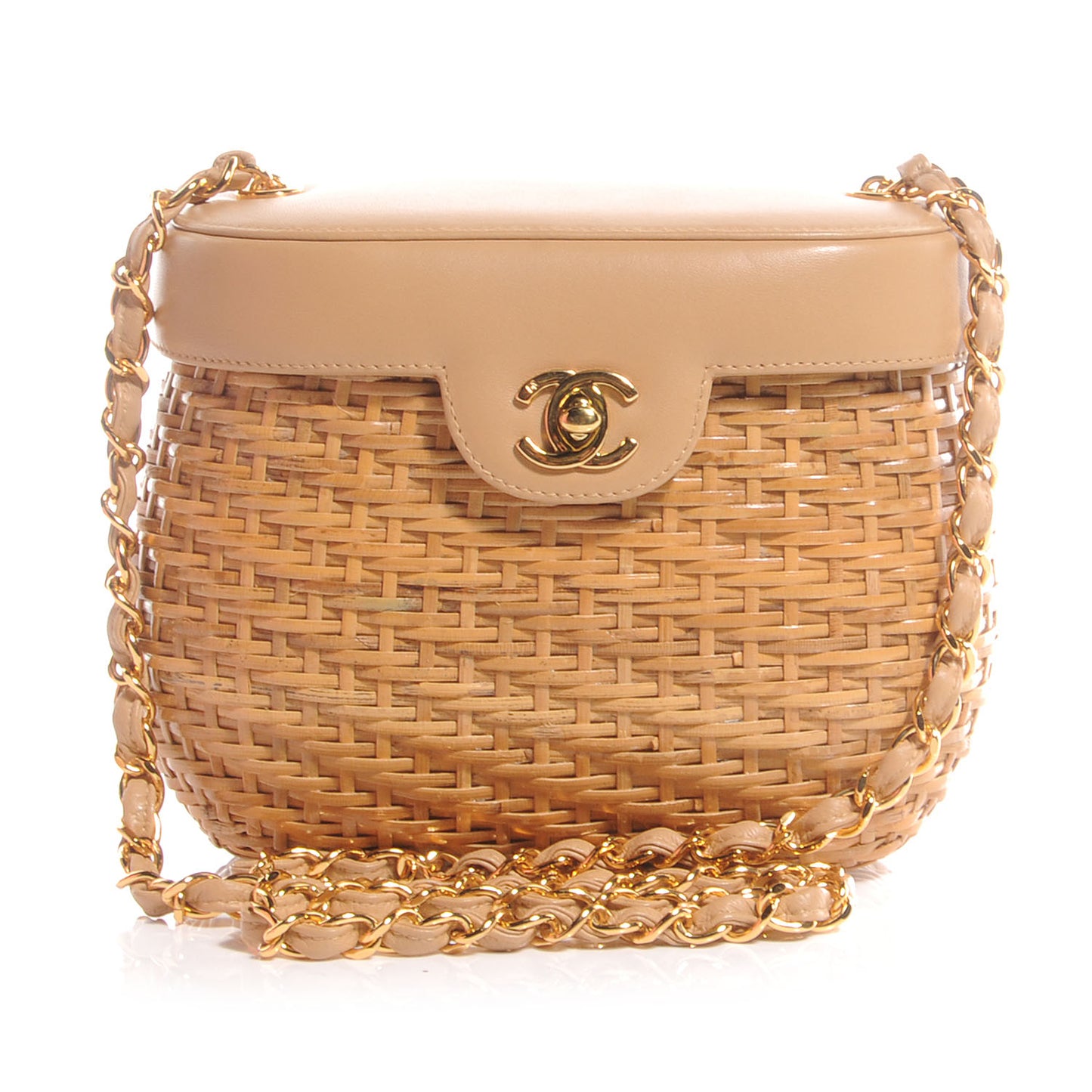 Lambskin Straw Shoulder Bag Beige