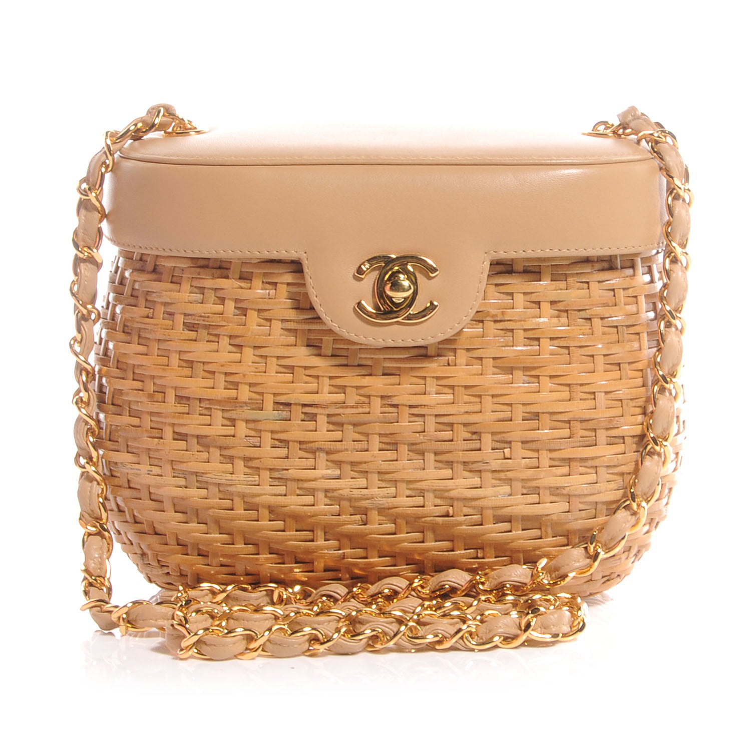 Chanel Lambskin Straw Shoulder Bag Beige 1 of 8