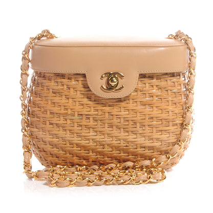 Chanel Lambskin Straw Shoulder Bag Beige 1 of 8