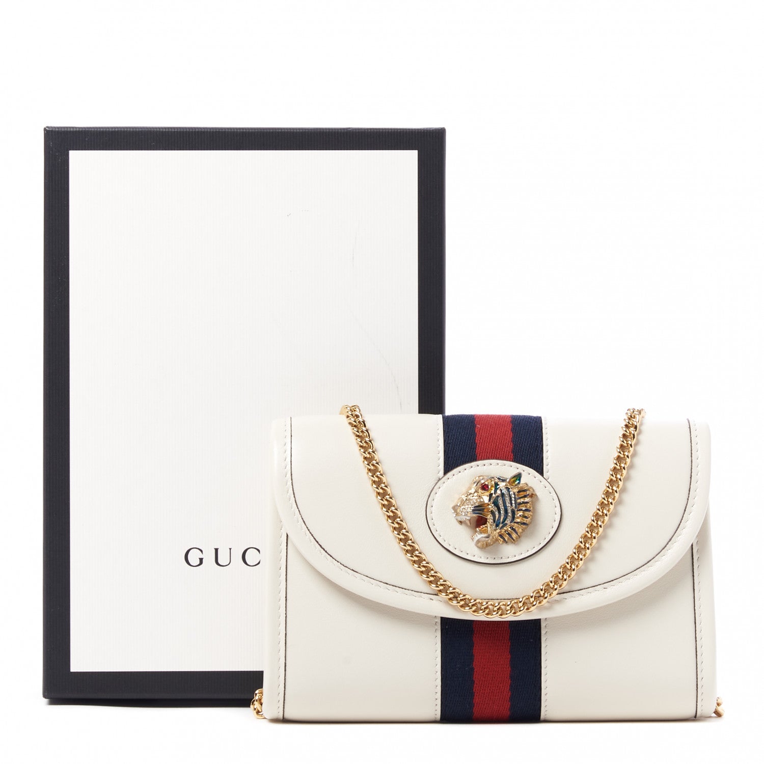 Gucci Textured Calfskin Web Mini Rajah Slim Flap Shoulder Bag Mystic White 10 of 10