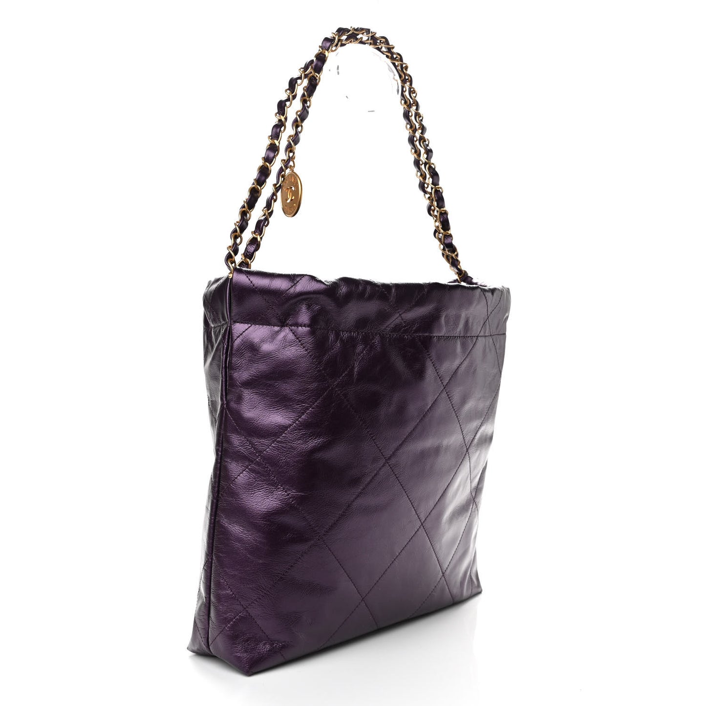 Metallic Calfskin Quilted Small Chanel 22 Purple