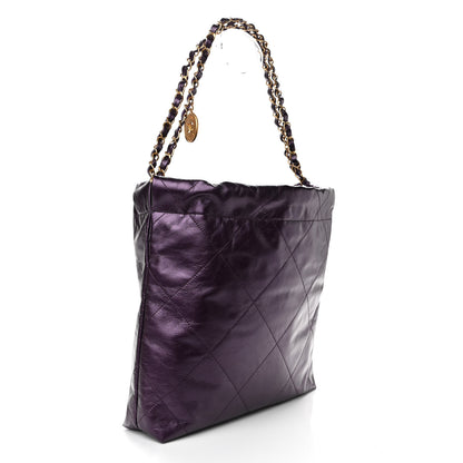 Chanel Metallic Calfskin Quilted Small Chanel 22 Purple 4 of 10