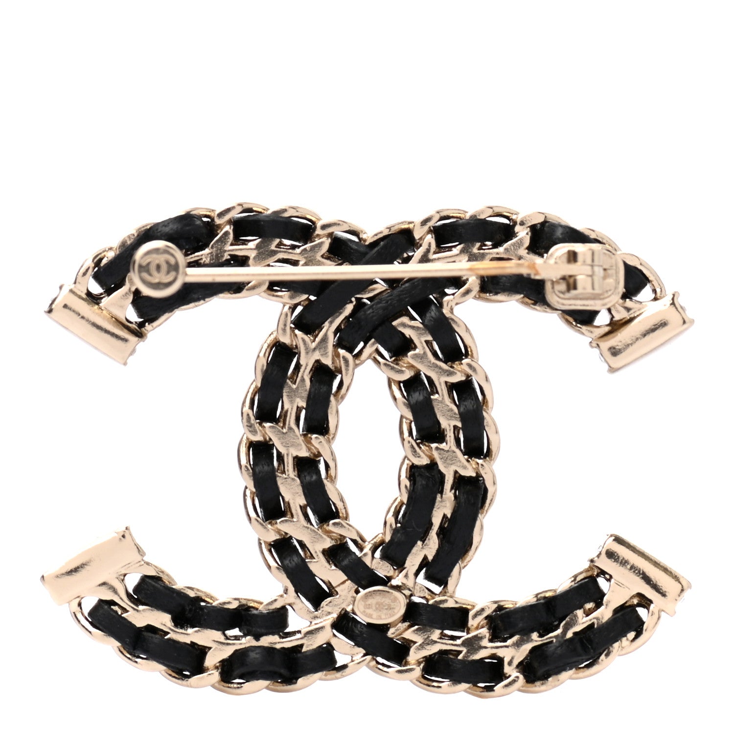 Chanel Lambskin Crystal CC Chain Brooch Black Gold 3 of 5