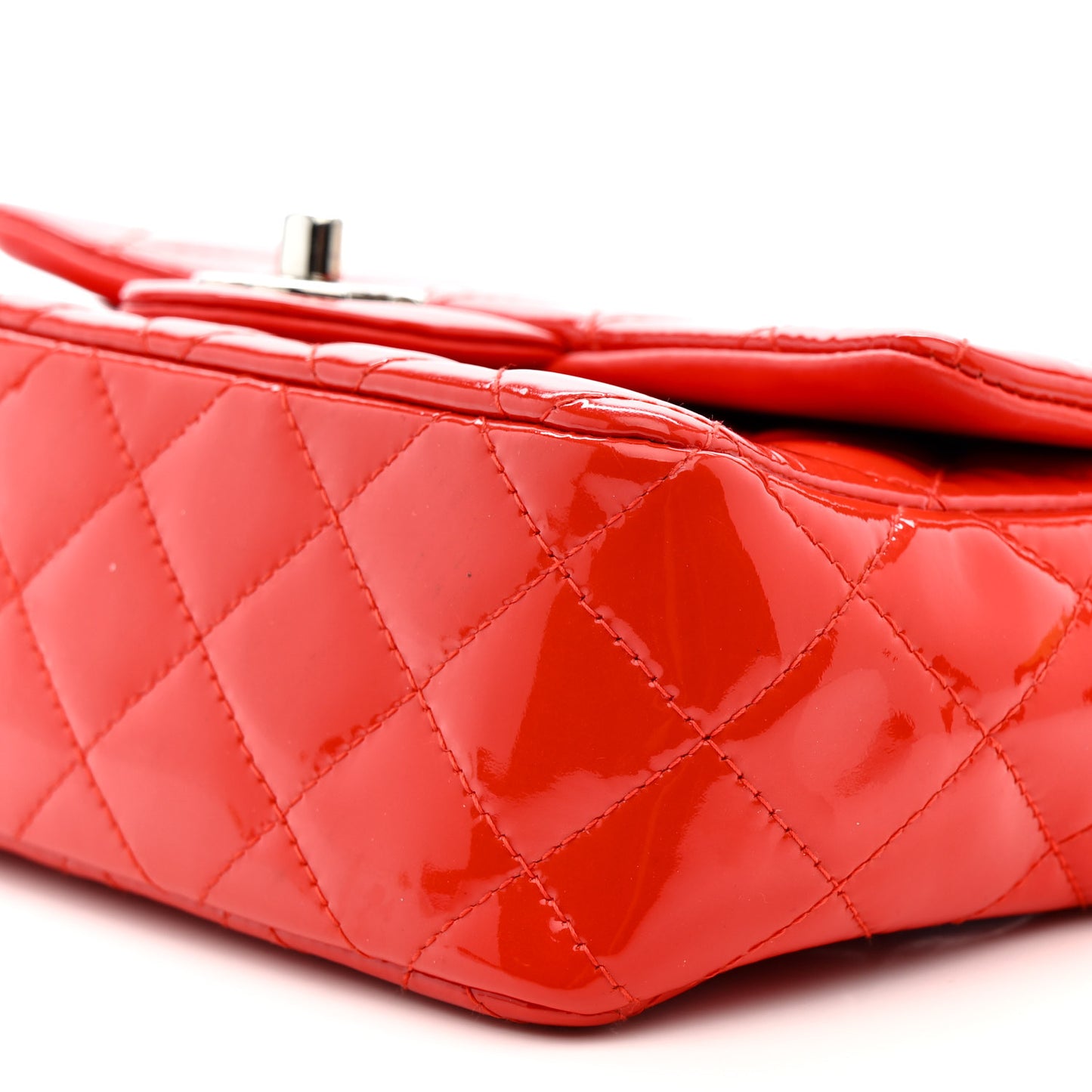 Patent Calfskin Quilted Mini Rectangular Flap Red