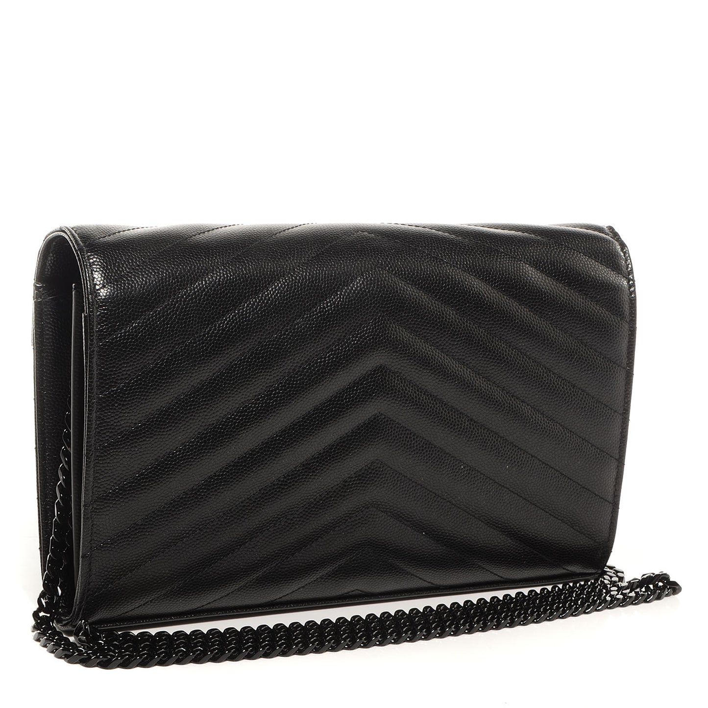 Matelasse Chevron Monogramme Chain Wallet Black
