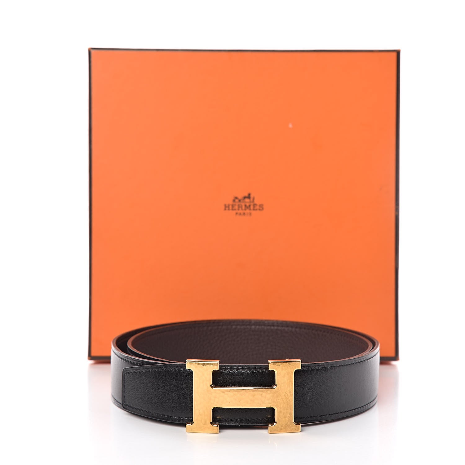 Hermes Box Togo 32mm Martelee H Belt 85 Black Chocolate 7 of 7
