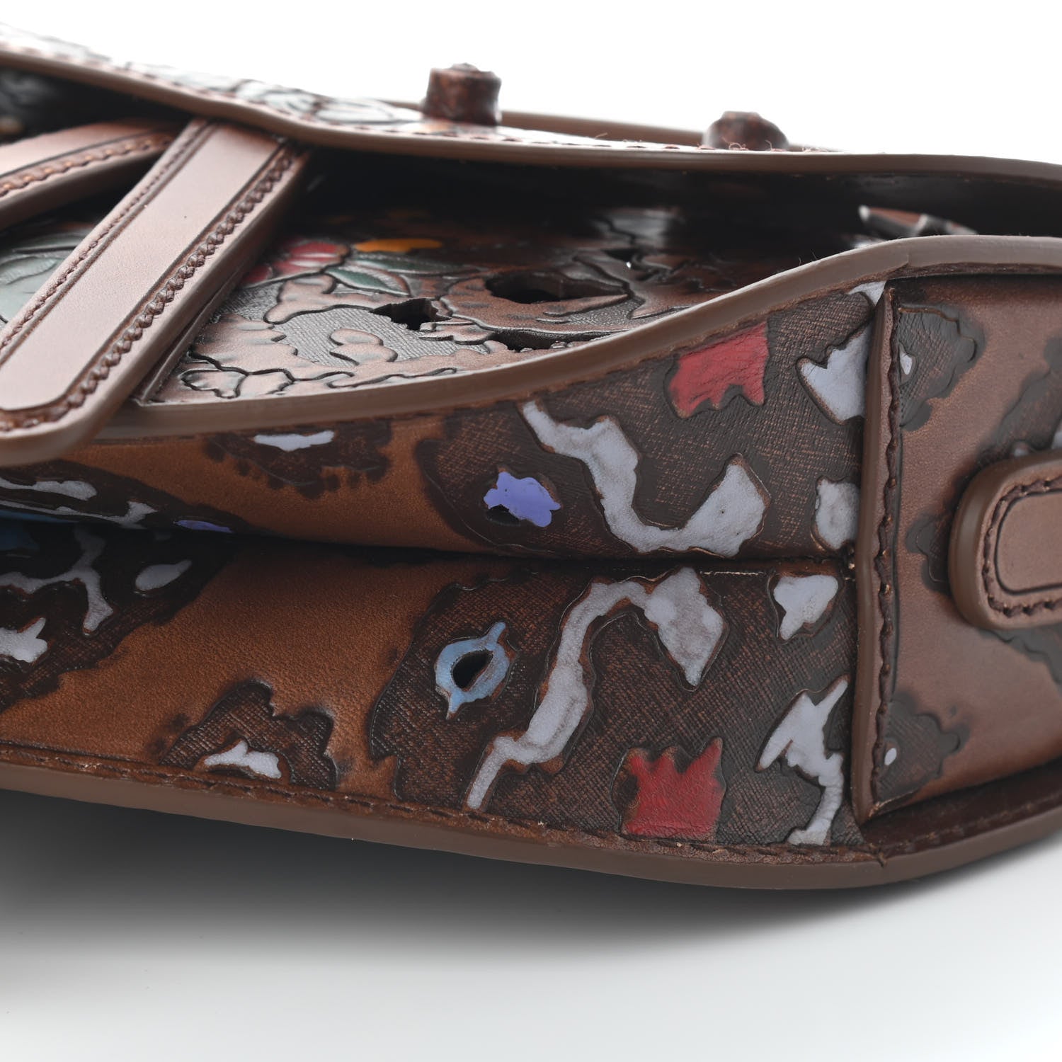 Christian Dior Calfskin Laser Cut Saddle Bag Brown Multicolor 9 of 9
