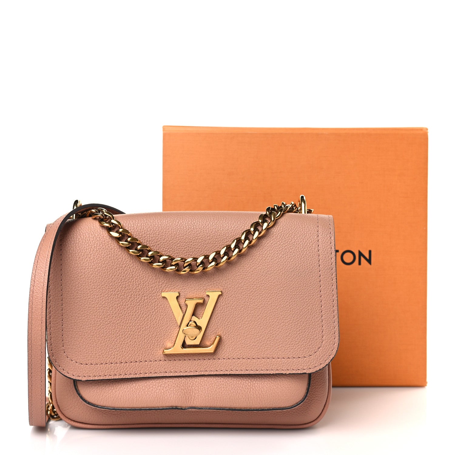 Louis Vuitton Grained Calfskin Lockme Chain Bag PM Rose Silk 9 of 9