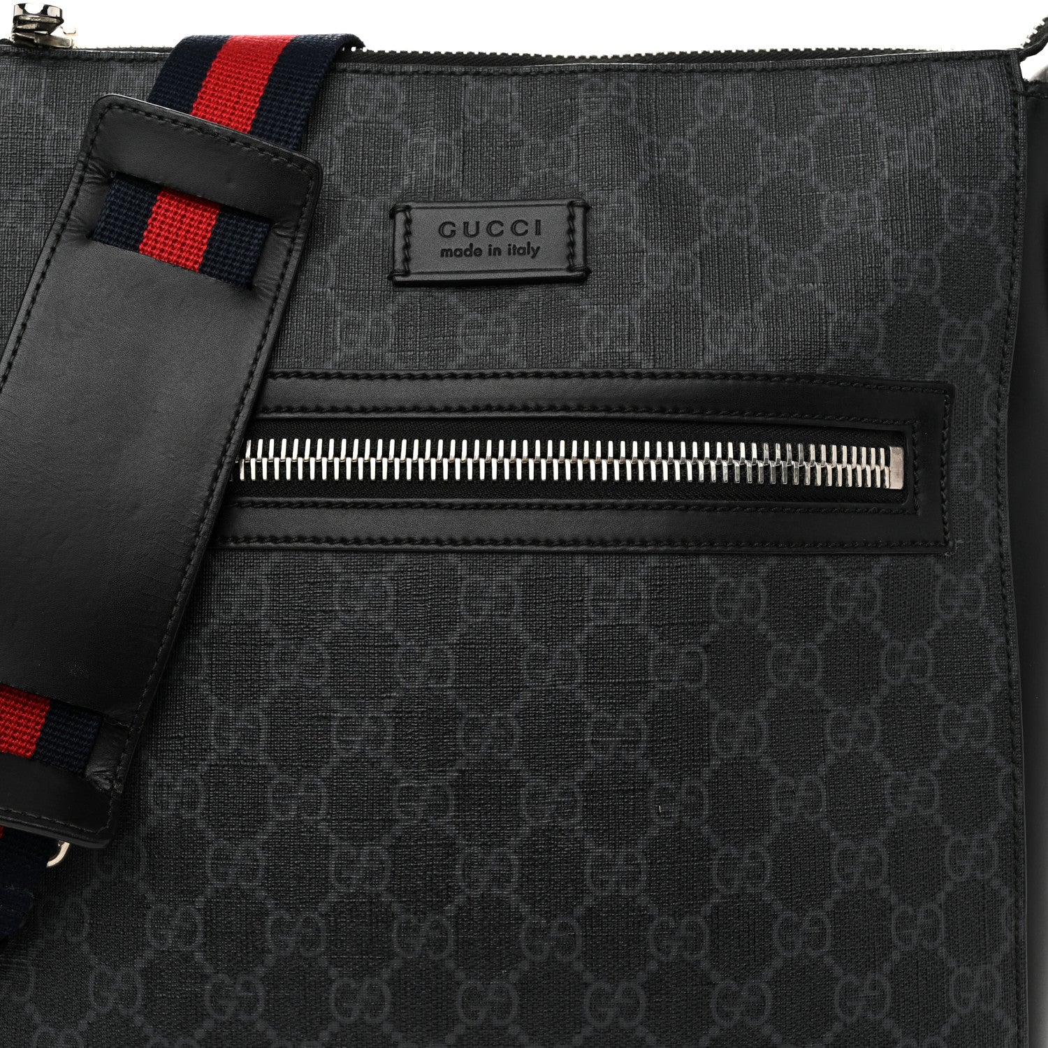 Gucci GG Supreme Monogram Appia Calfskin Web Flat Messenger Bag Black Grey 8 of 11