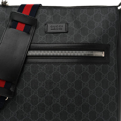 Gucci GG Supreme Monogram Appia Calfskin Web Flat Messenger Bag Black Grey 8 of 11
