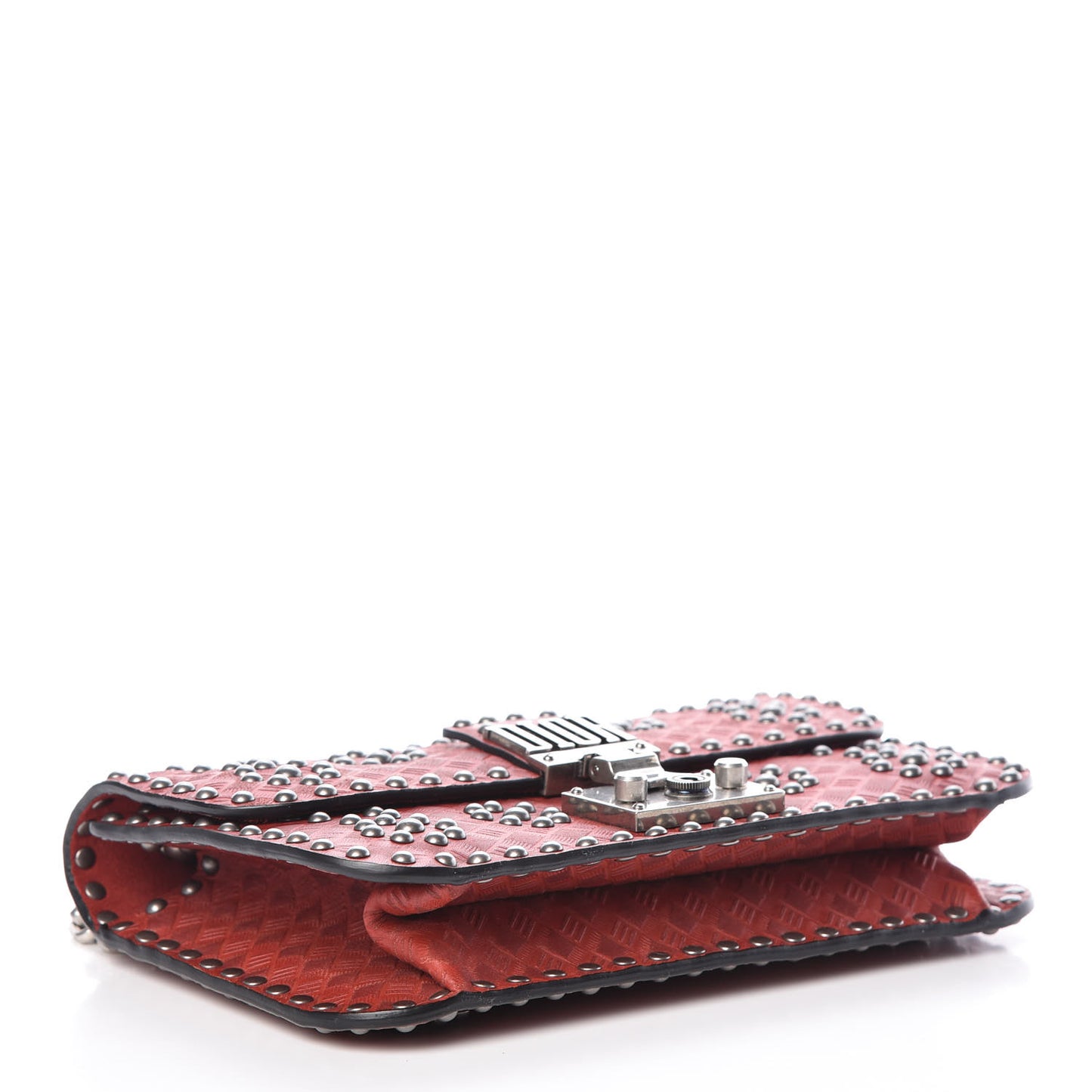 Calfskin Cannage Embossed Studded Small Dioraddict Flap Bag Red