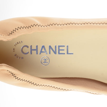 Chanel Lambskin Cap Toe CC Ballerina Flats 40 Beige Black 7 of 8