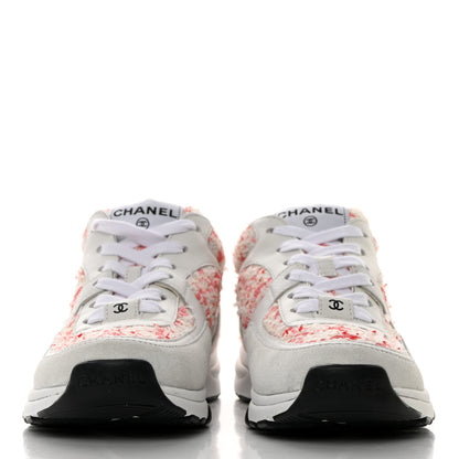 Chanel Tweed Suede Calfskin Womens CC Sneakers 36 Pink Ecru 2 of 10