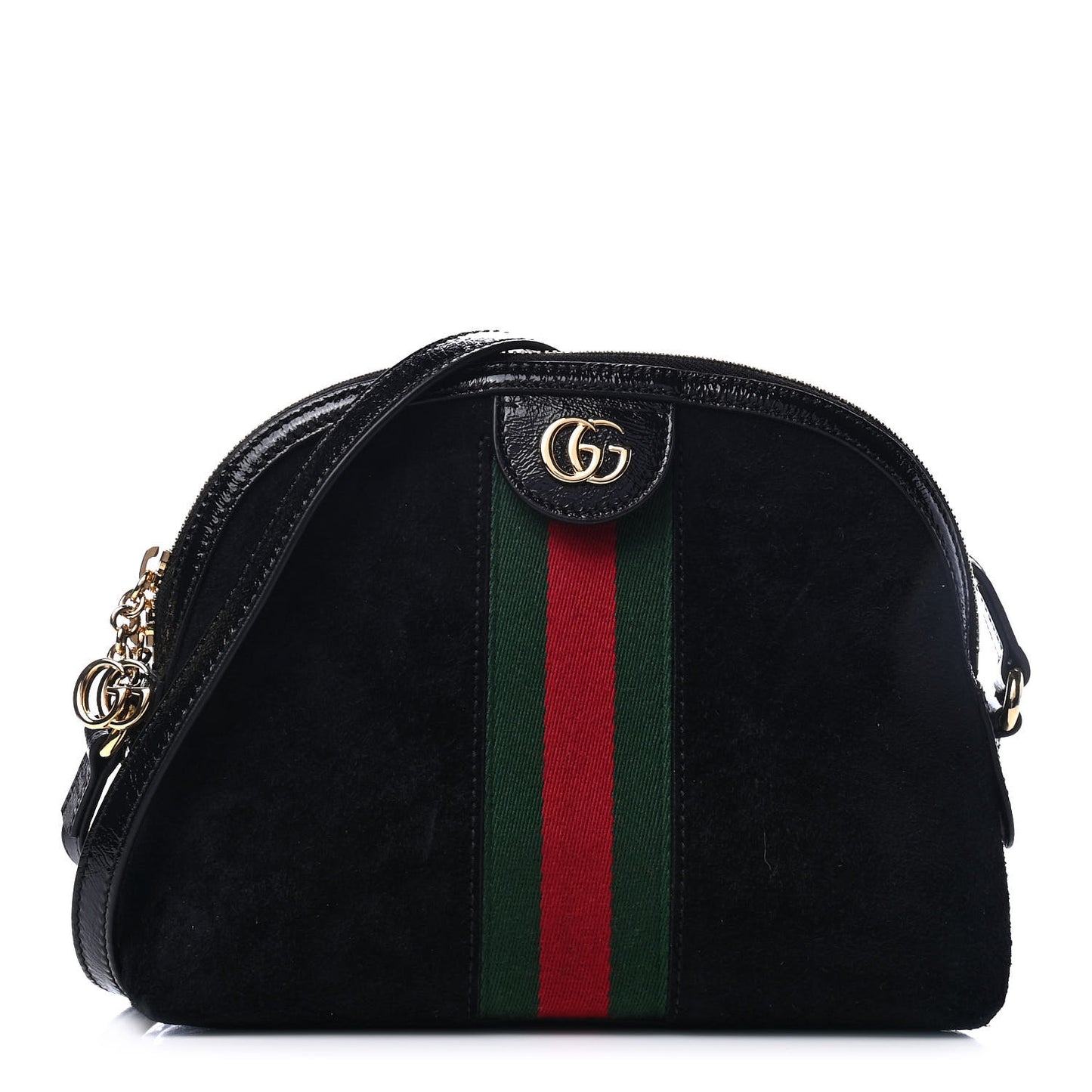 Suede Patent Web GG Small Ophidia Dome Shoulder Bag Black