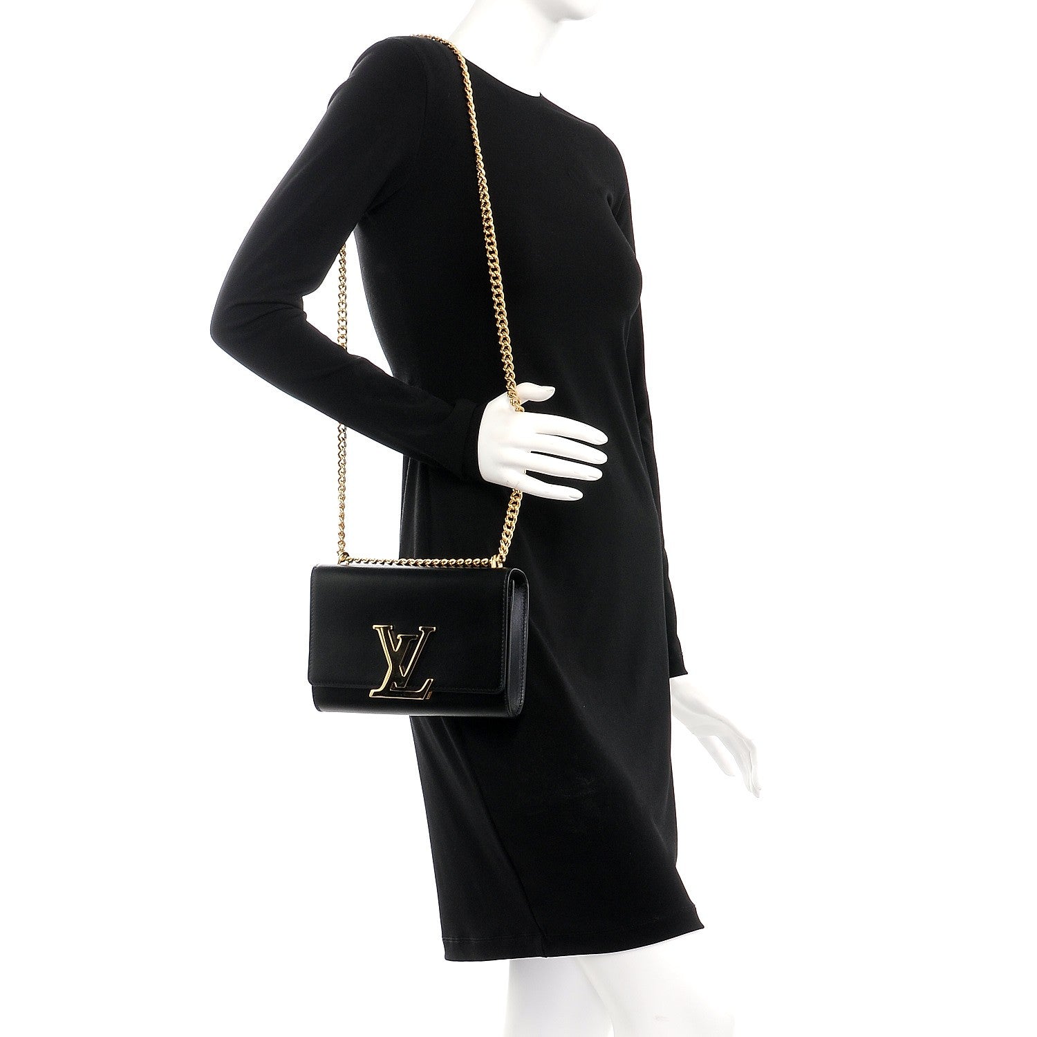 Louis Vuitton Calfskin Chain Louise MM Black 3 of 8