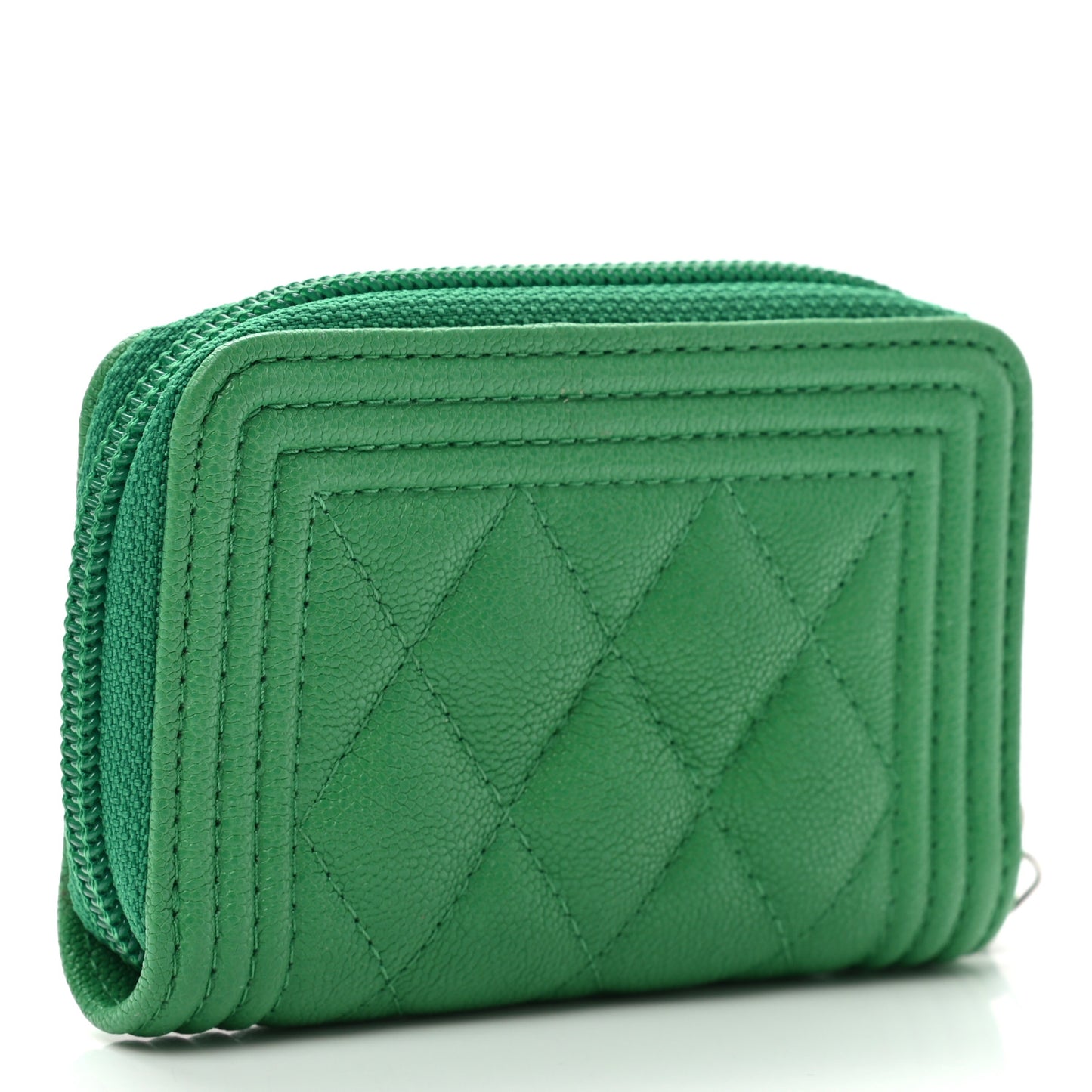 Caviar Quilted Boy Zip Around Coin Purse Wallet Green