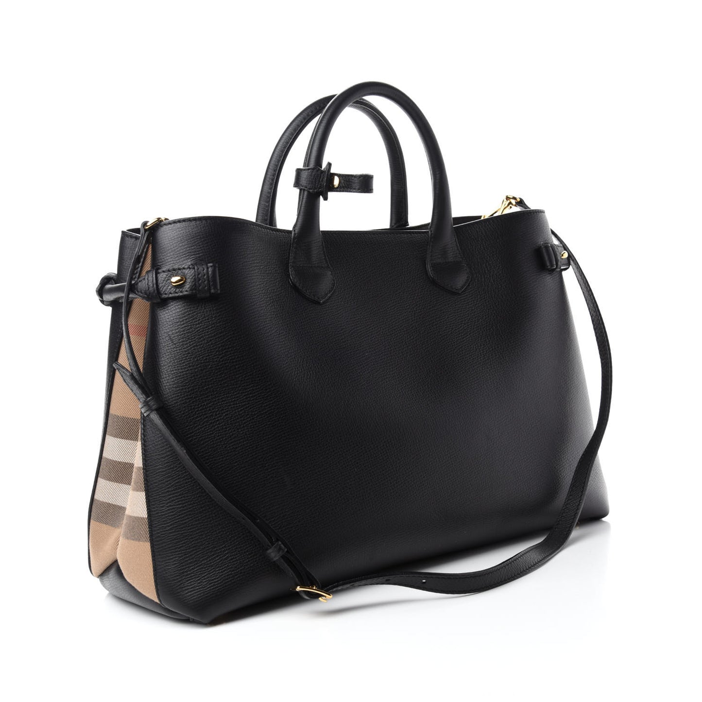 Grainy Calfskin House Check Large Banner Tote Black
