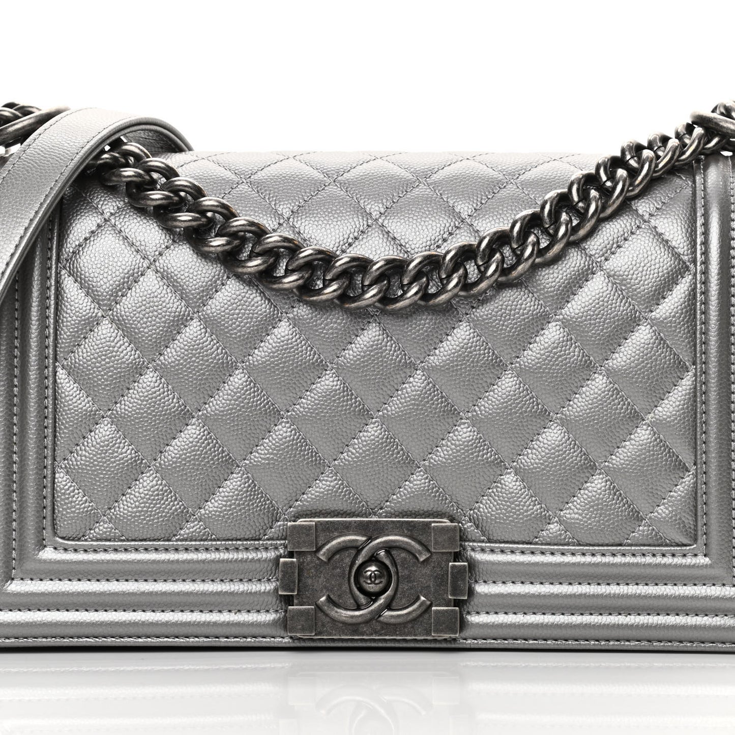 Metallic Caviar Quilted Medium Boy Flap Silver