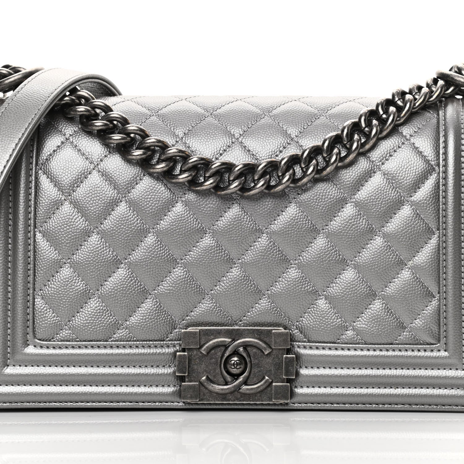 Chanel Metallic Caviar Quilted Medium Boy Flap Silver 8 of 12