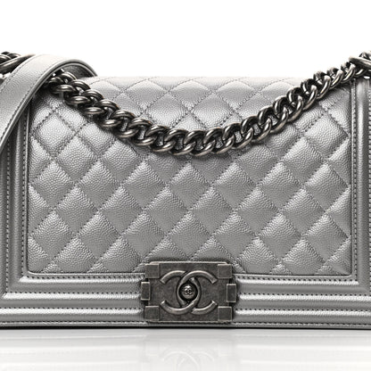 Chanel Metallic Caviar Quilted Medium Boy Flap Silver 8 of 12
