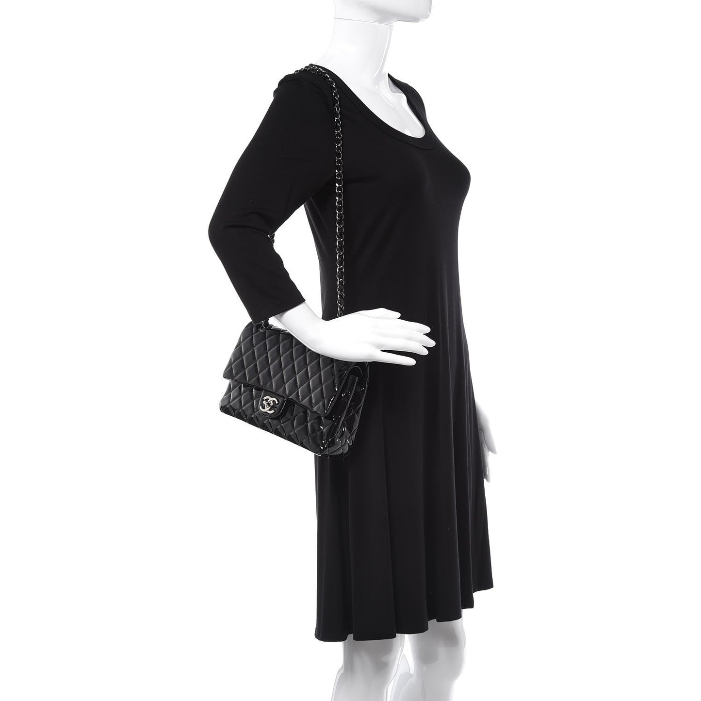 Patent Quilted Medium Double Flap Black