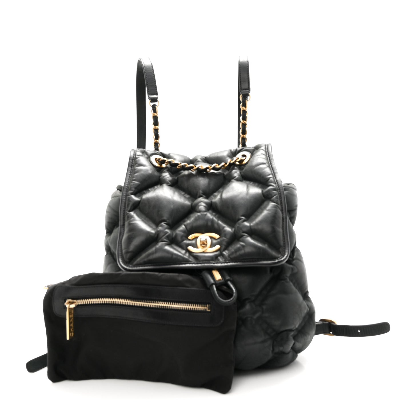 Iridescent Calfskin Quilted Chesterfield Backpack Black