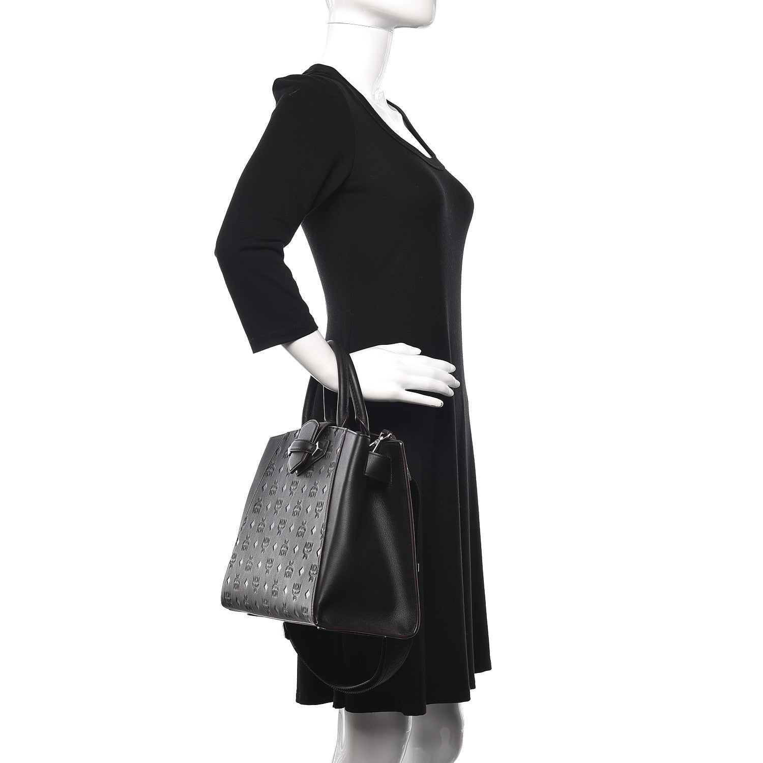 MCM Calfskin Ottomar Monogram Medium Essential Tote Black 2 of 11