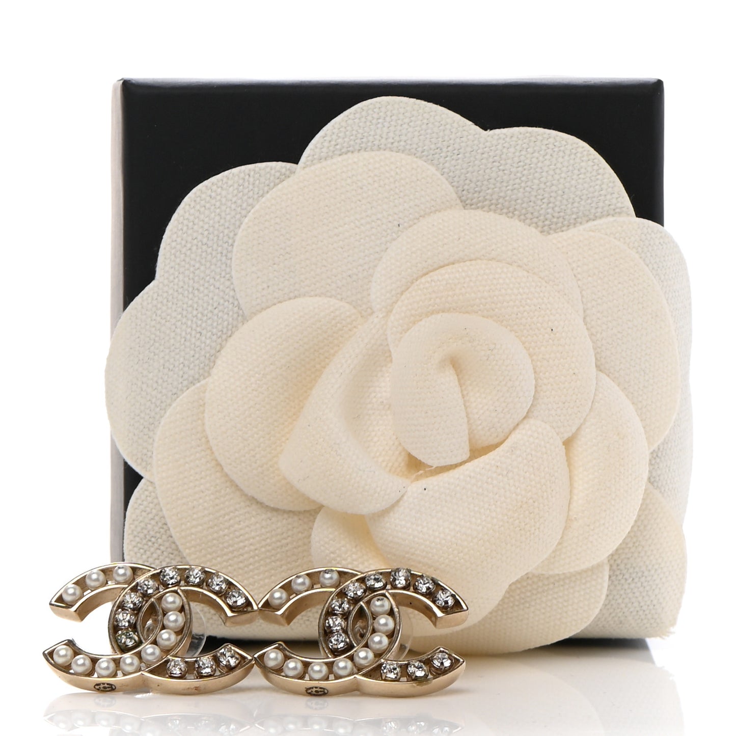 Crystal Pearl CC Earrings Gold