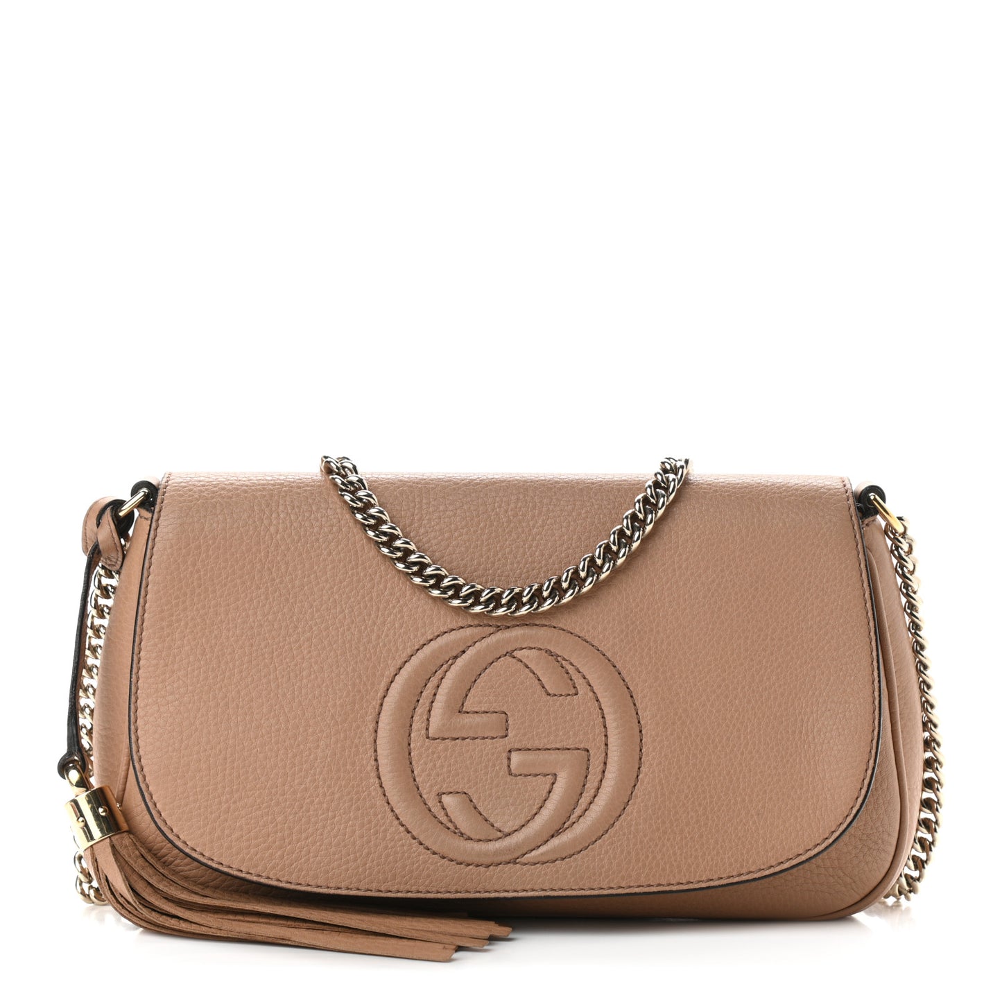 Pebbled Calfskin Medium Soho Flap Crossbody Camelia