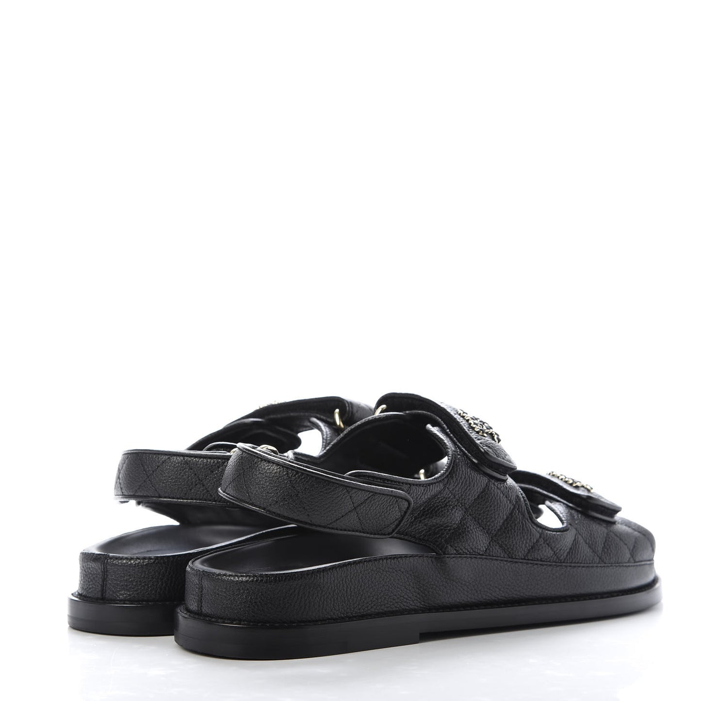 Grained Calfskin Velcro Dad Sandals 39 Black