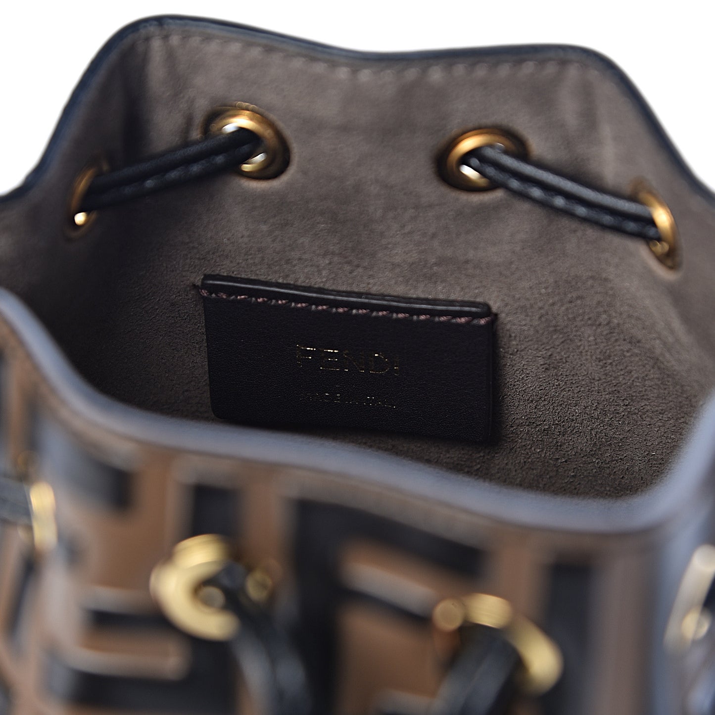 Vitello Liberty F is Fendi Bi-Color FF 1974 Embossed Mini Mon Tresor Bucket Bag Maya Black
