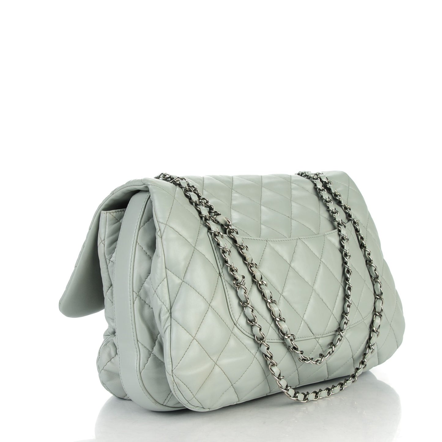 Lambskin Quilted 3 Maxi Flap Light Grey