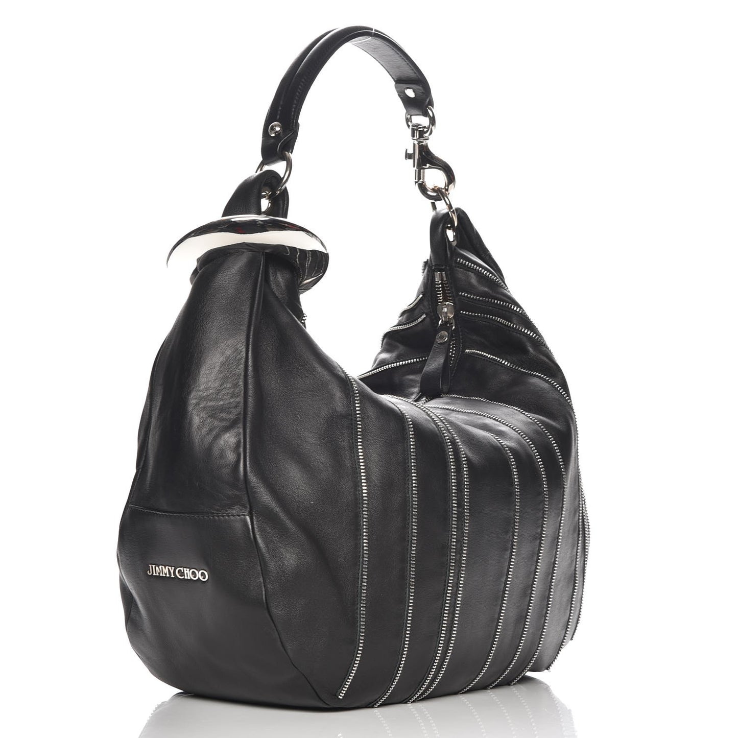 Lambskin Large Solar Zipper Hobo Black