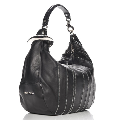 Jimmy Choo Lambskin Large Solar Zipper Hobo Black 3 of 7