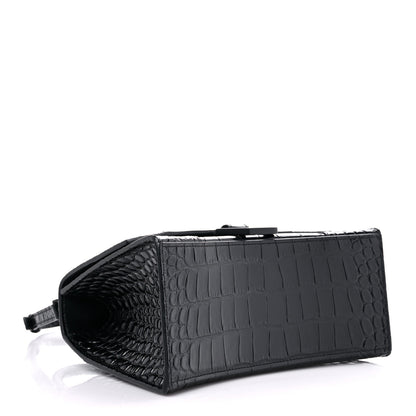 Balenciaga Shiny Calfskin Monochrome Crocodile Embossed Small Hourglass Top Handle Bag Black 4 of 16