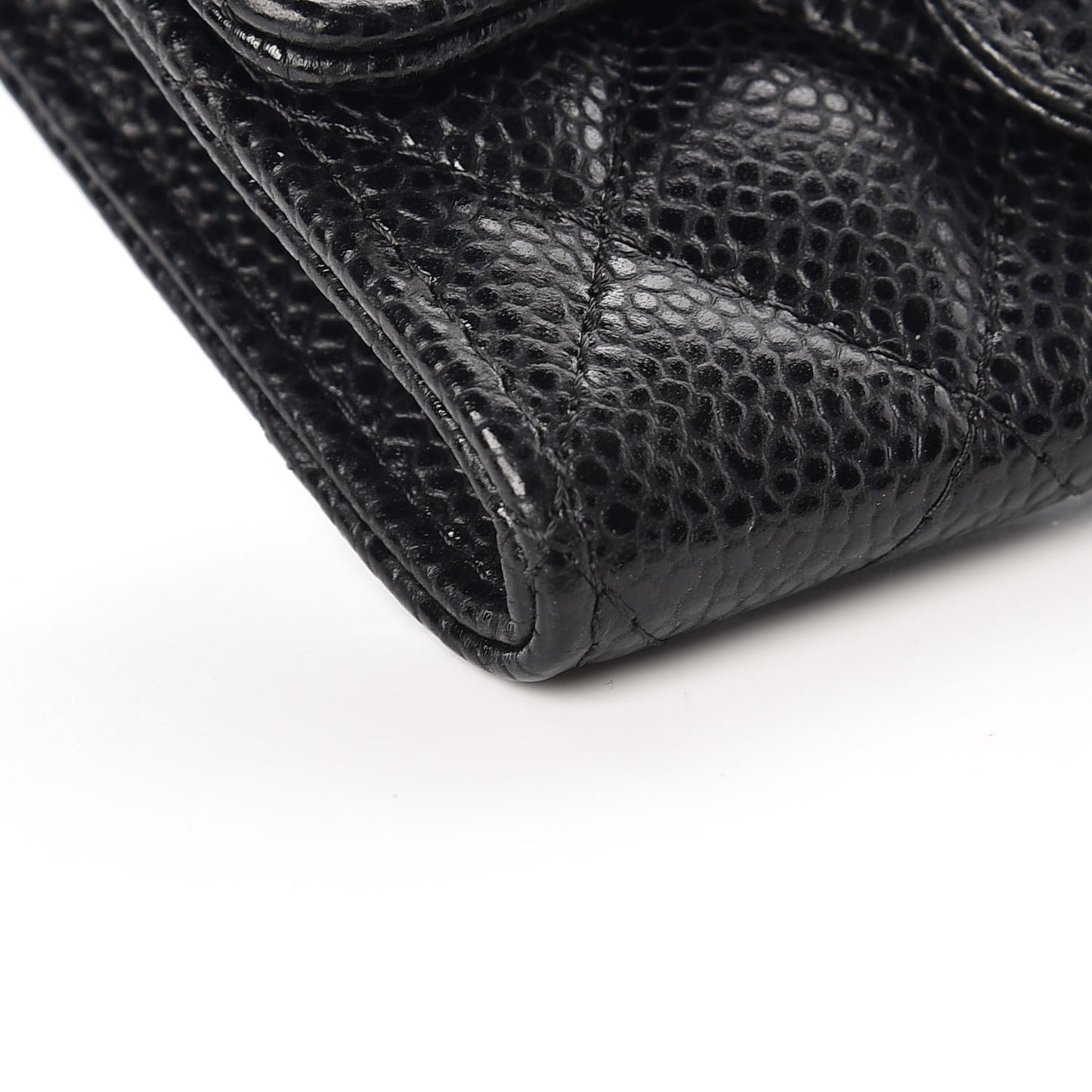 Caviar Quilted Flap Card Holder Black