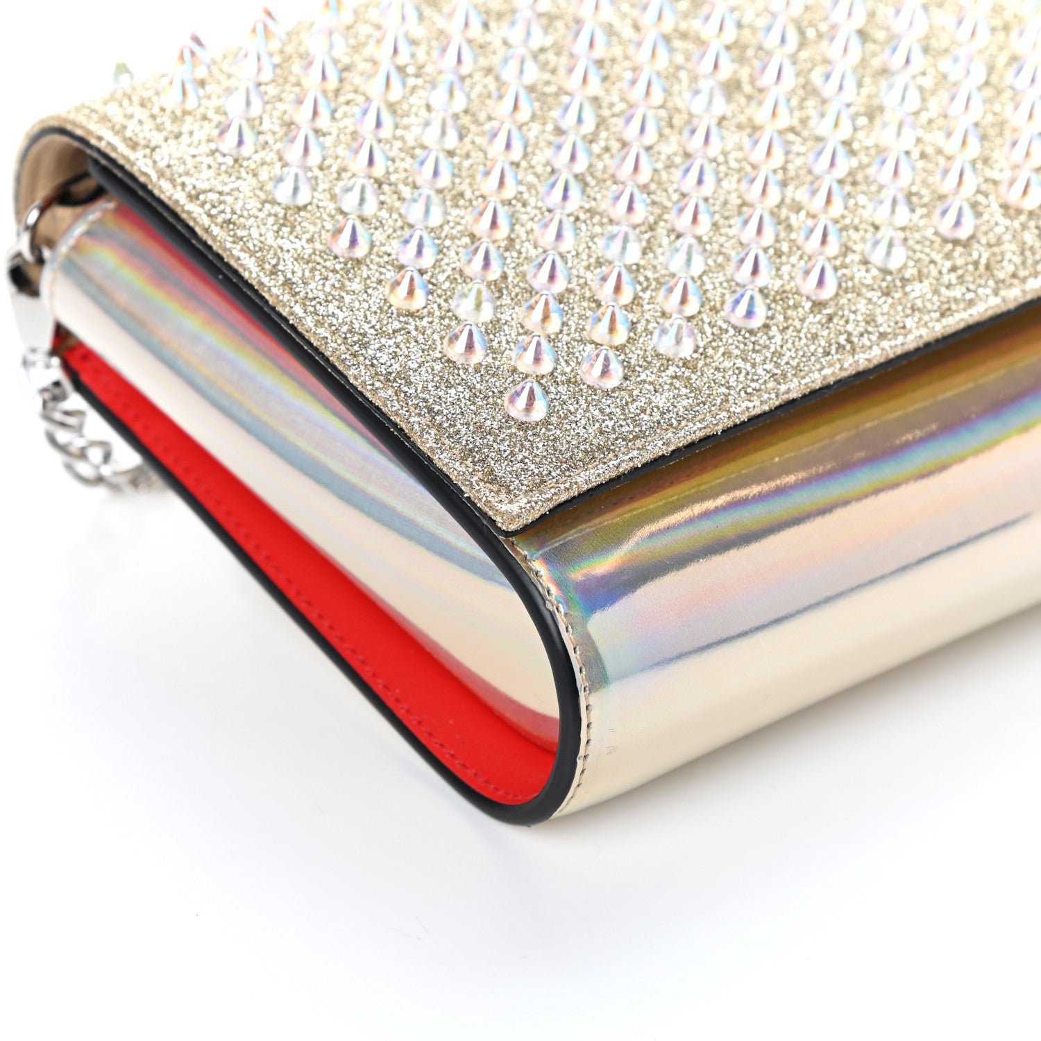 Christian Louboutin Glitter Metallic Patent Calfskin Psychic Spikes Paloma Clutch Gold 10 of 10