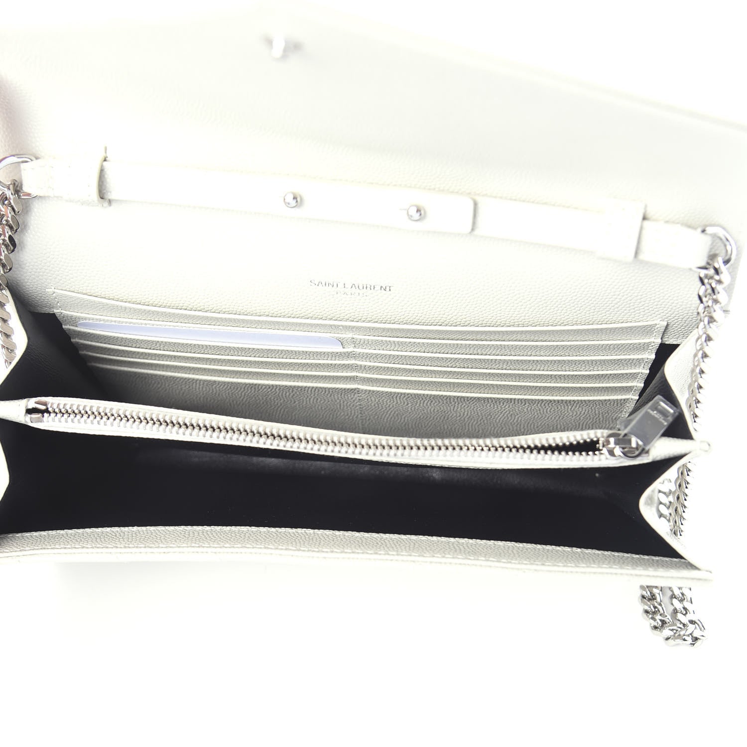 Saint Laurent Grain De Poudre Matelasse Chevron Monogram Chain Wallet Icy White 4 of 8
