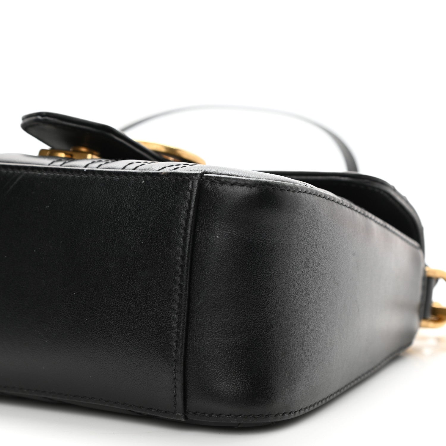 Gucci Calfskin Matelasse Mini GG Marmont Top Handle Shoulder Bag Black 10 of 11