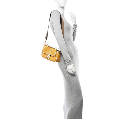 Fendi X SARA COLEMAN Canvas Vitello King Seta FF Fish Eye Embroidered Baguette Mostarda White Ice 2 of 11