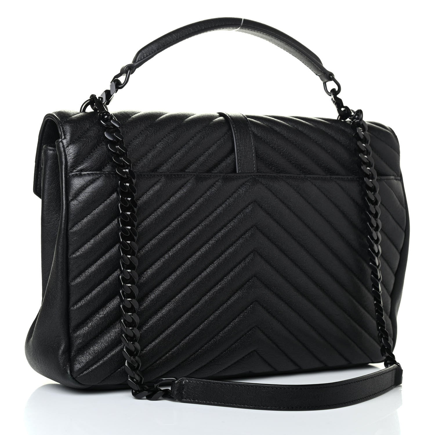 Saint Laurent Sheepskin Matelasse Chevron Monogram Monochrome Large College Satchel Black 2 of 4