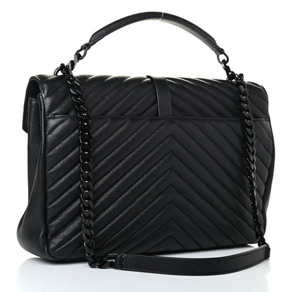 Saint Laurent Sheepskin Matelasse Chevron Monogram Monochrome Large College Satchel Black 2 of 4