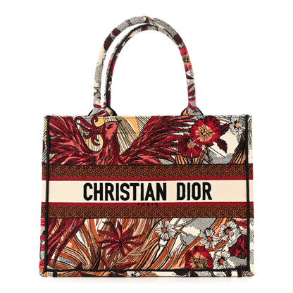 Christian Dior Canvas Embroidered Phoenix Medium Book Tote Red Multicolor 1 of 10